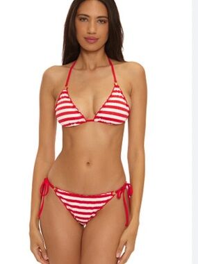 Becca  By Rebecca Virtue Pink Striped Bikini M/L
